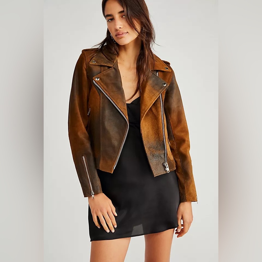 UNDERSTATED LEATHER Afterglow Brown Suede Moto Jacket